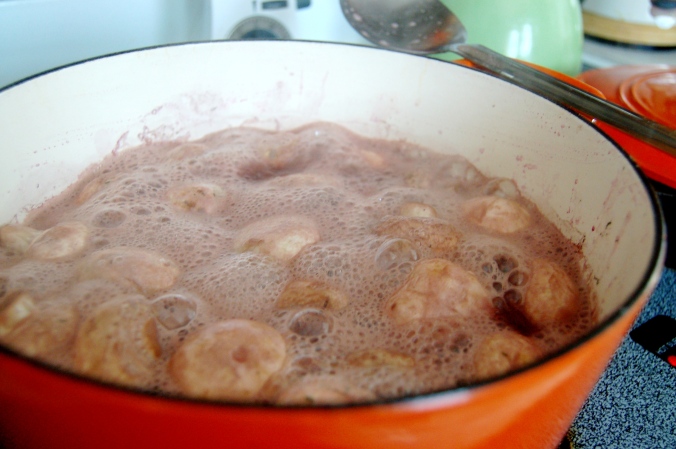 Bring pot to a boil. See - after just a few minutes the mushrooms reduce and are covered by the liquid!